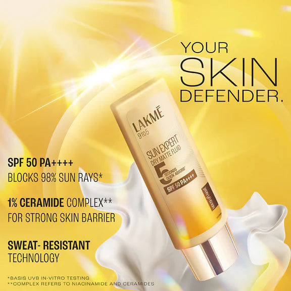 Lakme Sun Expert Dry Matte Fluid SPF 50 PA++++ Sunscreen With 1% Niacinamide & Ceramide - 50 ml