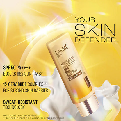 Lakme Sun Expert Dry Matte Fluid SPF 50 PA++++ Sunscreen With 1% Niacinamide & Ceramide - 50 ml