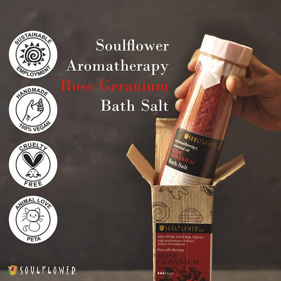 Soulflower Aromatherapy Essential Oil Rose Geranium Bath Salt - 500 gm
