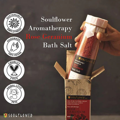 Soulflower Aromatherapy Essential Oil Rose Geranium Bath Salt - 500 gm