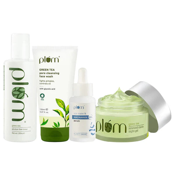 Plum Green Tea & Niacinamide Acne Fighting Night Routine Combo - combo