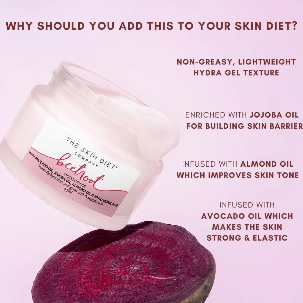 The Skin Diet Company Beetroot Moisturiser Lightweight, Non-Greasy - Dry/Oily Skin + Hyaluronic Acid - 15 ml