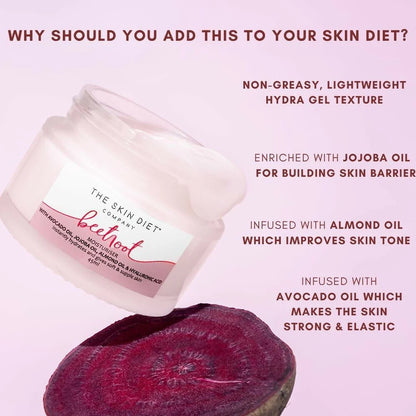 The Skin Diet Company Beetroot Moisturiser Lightweight, Non-Greasy - Dry/Oily Skin + Hyaluronic Acid - 15 ml