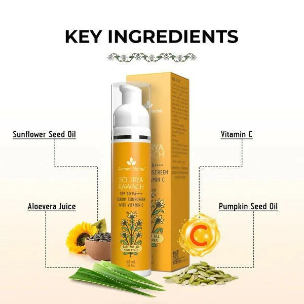 Avimee Herbal Soorya Kawach SPF 50 PA++++ Vitamin C Serum Sunscreen - 50 ml