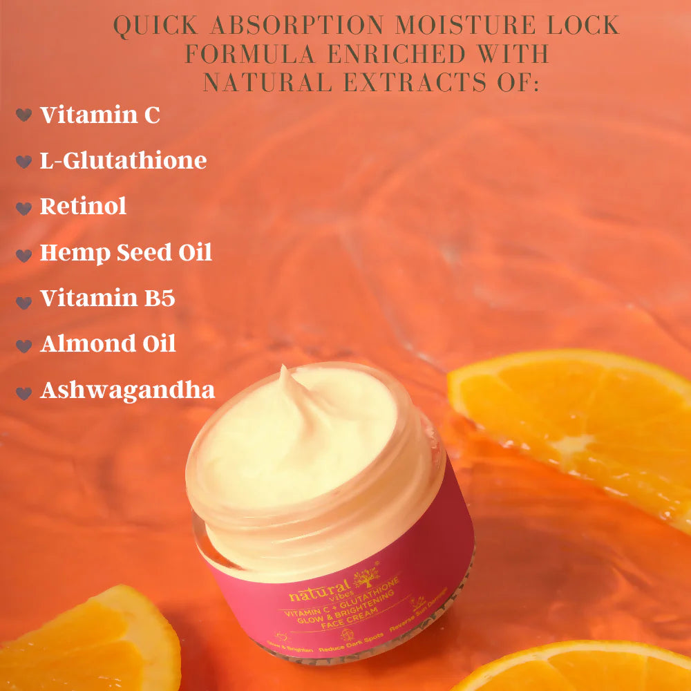 Natural Vibes Vitamin C + Glutathione Glow & Brightening Face Day & Night Cream - 50 gm