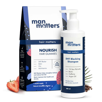 Man Matters Biotin Stage 1 Hair Loss Kit - Hair Gummies & Anti Hair Fall Shampoo With DHT Blocker, Biotin & Caffeine - kit