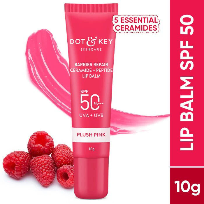 Dot & Key Barrier Repair Ceramide & Peptide SPF 50 Lip Balm - Plush Pink, UVA+UVB - 10 gm