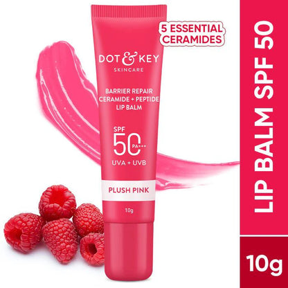 Dot & Key Barrier Repair Ceramide & Peptide SPF 50 Lip Balm - Plush Pink, UVA+UVB - 10 gm