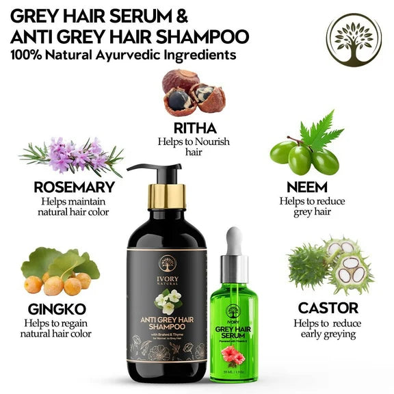 Ivory Natural Grey Serum And Hair Shampoo Combo Restores Natural Hair Wellness And Nourished, Shiny Hair - combo
