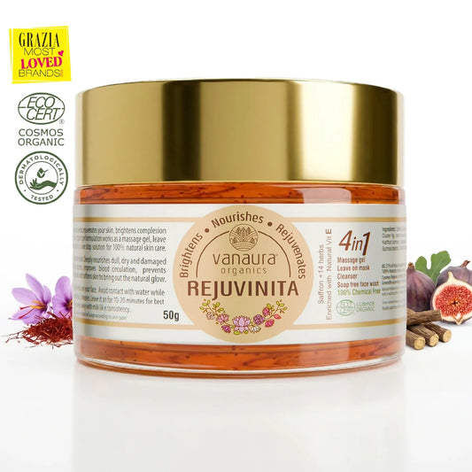 Rejuvinita 4-in-1 Organic Gel (Massage Gel, Leave-on Mask, Cleanser, Soap-Free Wash), 50gm