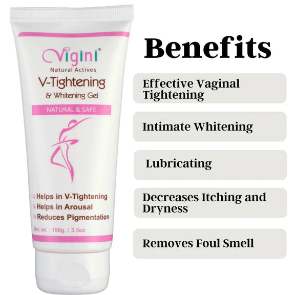 Vigini Natural Actives Vaginal V-Tightening Whitening Vagina Tight Moisturizer Lubricant Cream Gel - 100 gm