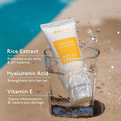 Asaya Aqua Dew Sunscreen SPF 50 PA+++ With Rice Extract For All Skin Types - 50 ml