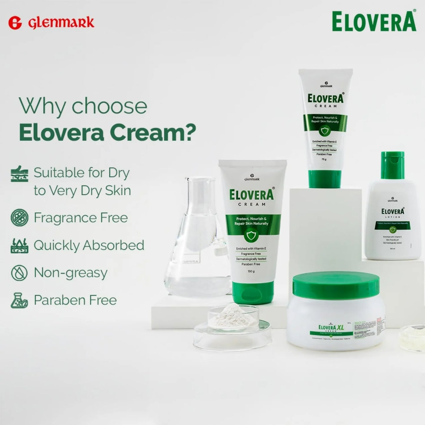 Glenmark Elovera Moisturising Cream For Dry Skin - 75 gm