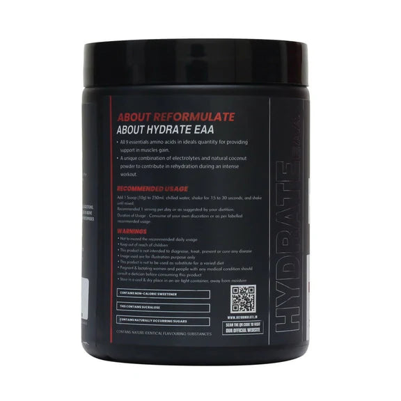Reformulate Hydrate EAA I Supports Muscle Recovery | Zero Added Sugar | Improved Focus I Fluid Balance - Orange - 300 gm