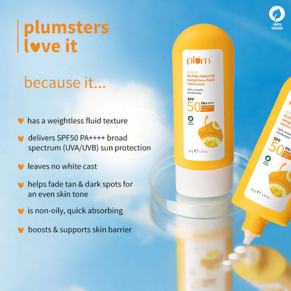 Plum Yuzu & Alpha Arbutin Weightless Fluid Sunscreen SPF 50 PA++++ - 50 gm