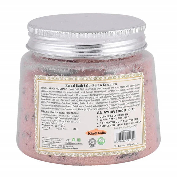 Khadi Natural Rose & Geranium With Rose Petals Bath Salt - 200 gm