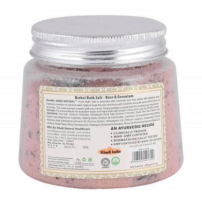 Khadi Natural Rose & Geranium With Rose Petals Bath Salt - 200 gm