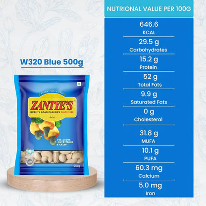 Zantye's Goan Cashew W320 Premium Kaju - 500 gm