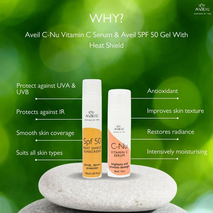 Aveil Heat Shield SPF 50 Gel Sunscreen & C-Nu Vitamin C Face Serum Combo - combo