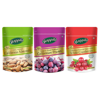 Happilo Premium Dry Fruits Combo (Californian Almonds, Prunes, Cranberries) - Combo