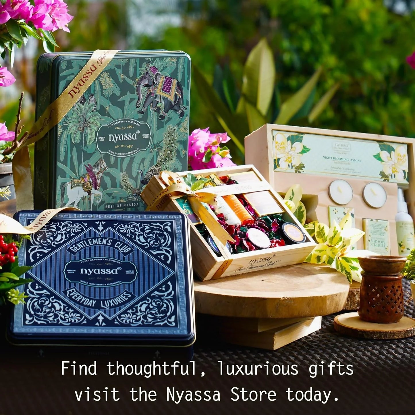 Nyassa Premium Bath and Body Treats Wooden Gift Set Kit - combo