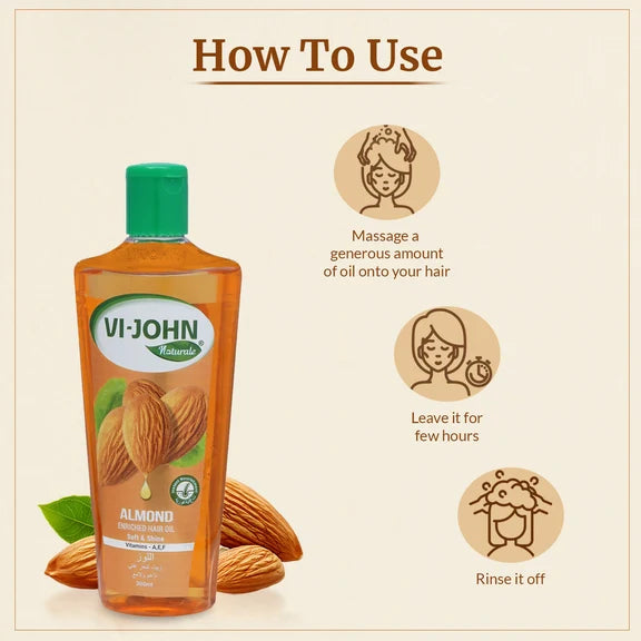 VI-JOHN Naturale Almond Enriched Hair Oil Soft & Shine With Vitamin A,E & F - 300 ml