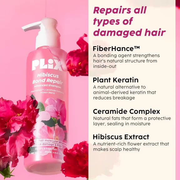 PLIX The Plant Fix Hibiscus Frizz Control Hair Serum + Bond Repair Advanced Shampoo - combo