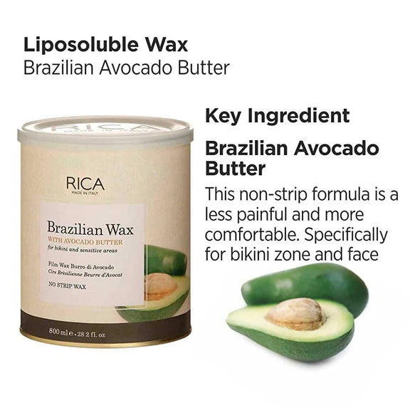 Rica Brazilian Wax with Avocado Butter, Natural & Stripless Wax - 800 ml