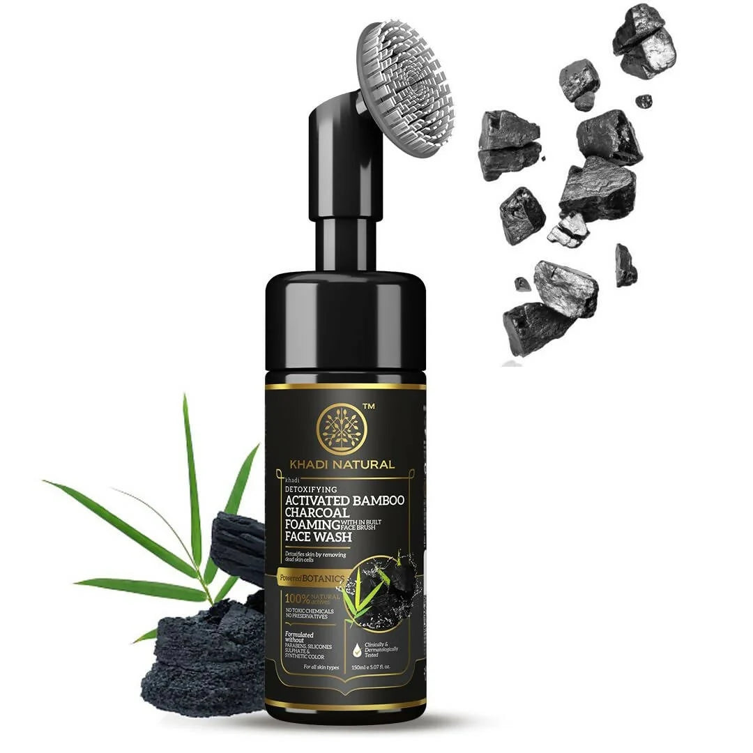 Khadi Natural Activated Bamboo Charcoal Foaming Face Wash With In- Built Face Brush - 150 ml