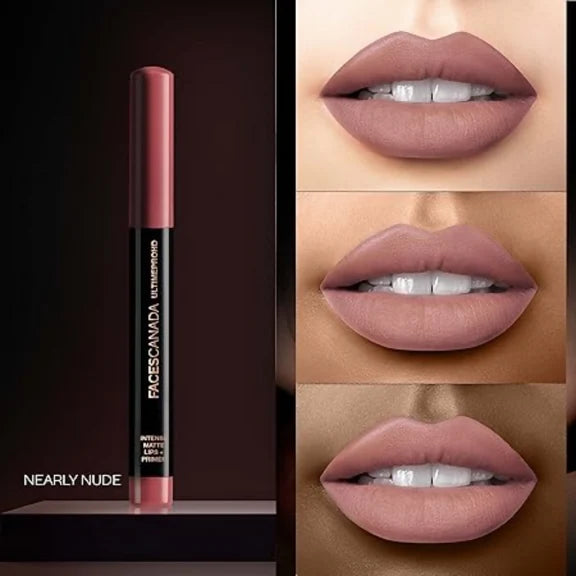 Faces Canada Ultime Pro HD Intense Matte Lipstick + Primer - Nearly Nude (Nude) - 1.4 gm