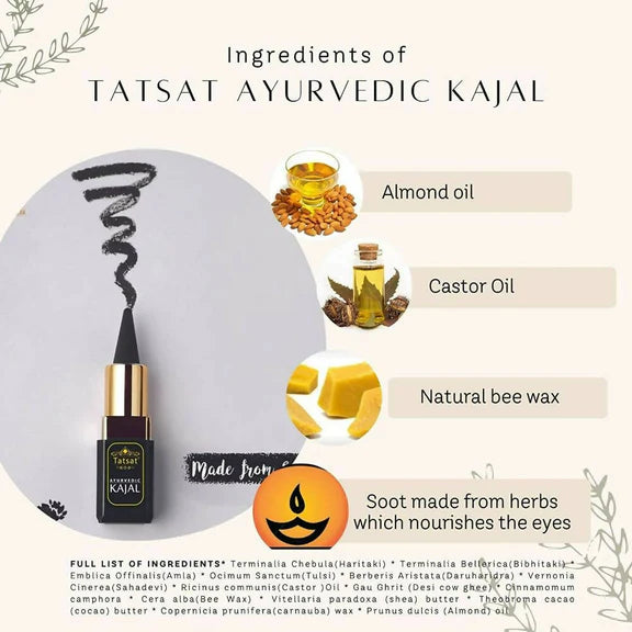 Tatsat 100% Natural Certified Ayurvedic Kajal With Pure Herbs - 2.5 gm