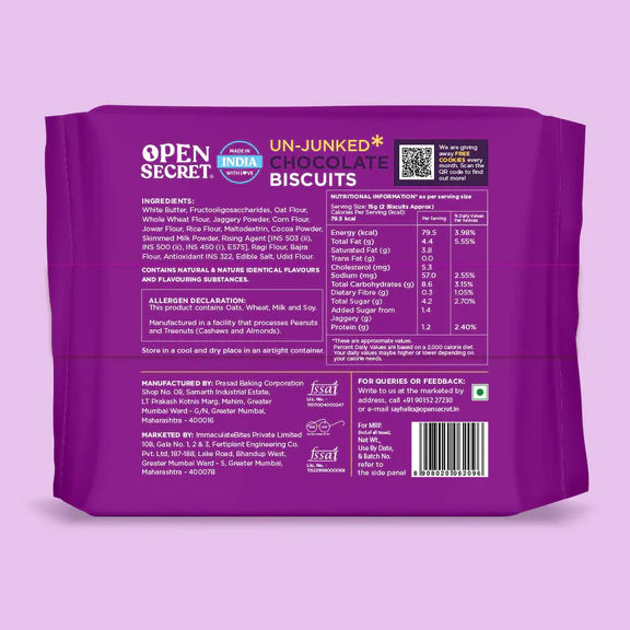 Open Secret Un-Junked Chocolate Biscuits - 180 gm - Pack of 2