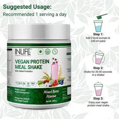 Inlife Vegan Protein Meal Shake Mixed Berry Flavour - 500 gm