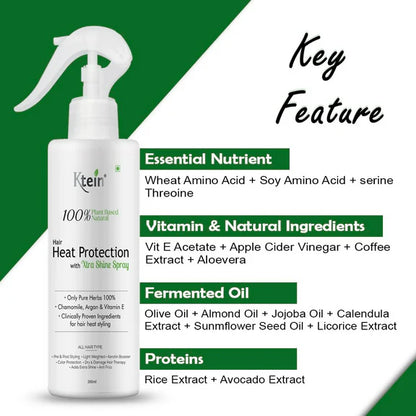 ktein 100% Plant Based Natural Hair Heat Protection with Xtra Shine Spray Hair Spray - 200 ml