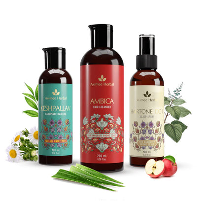 Avimee Herbal Anti Dandruff Kit - Oil, Scalp Spray, and Cleanser, Fights Dandruff & Moisturises Scalp Naturally - kit