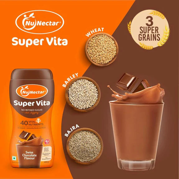 NuNectar Super Vita Health Drink for Kids - Swiss Chocolate Flavor - 500 gm