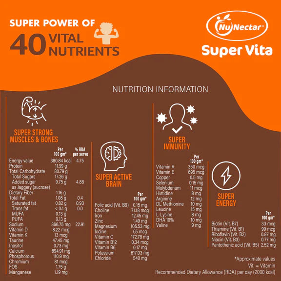 NuNectar Super Vita Health Drink for Kids - Swiss Chocolate Flavor - 500 gm