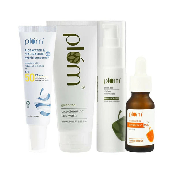 Plum Daily Skincare Routine CSMS (Cleanser, Serum, Moisturizer, Sunscreen) Combo - combo