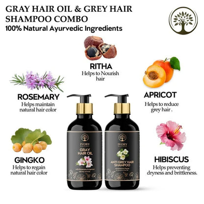 Ivory Natural Grey Combo For Hair - Natural Solution For Greys, Restore Natural Black And Shine Of Hair - combo