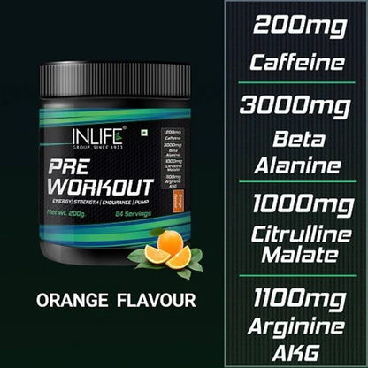 Inlife Pre-Workout Powder Orange Flavour - 200 gm
