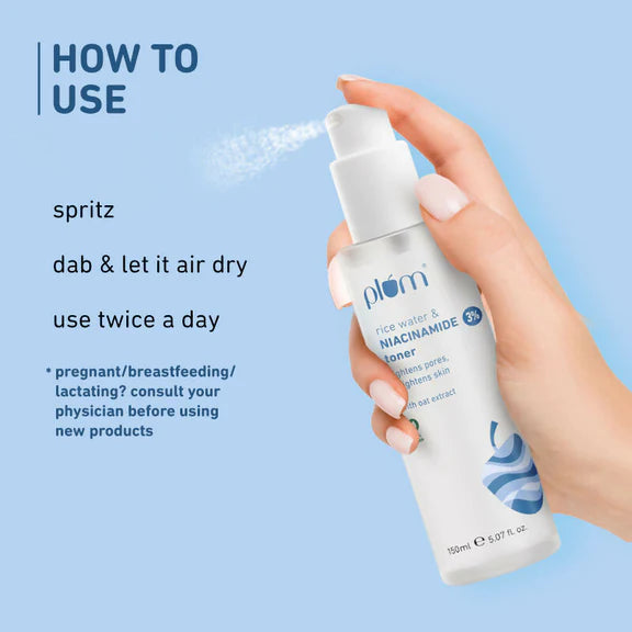 Plum 3% Niacinamide Alcohol-Free Toner With Rice Water and 10% Niacinamide Brightening Face Serum Combo - combo