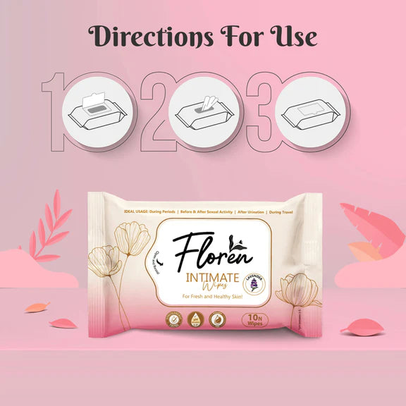 Floren Basil Intimate Wipes - 10 wipes - Pack of 3