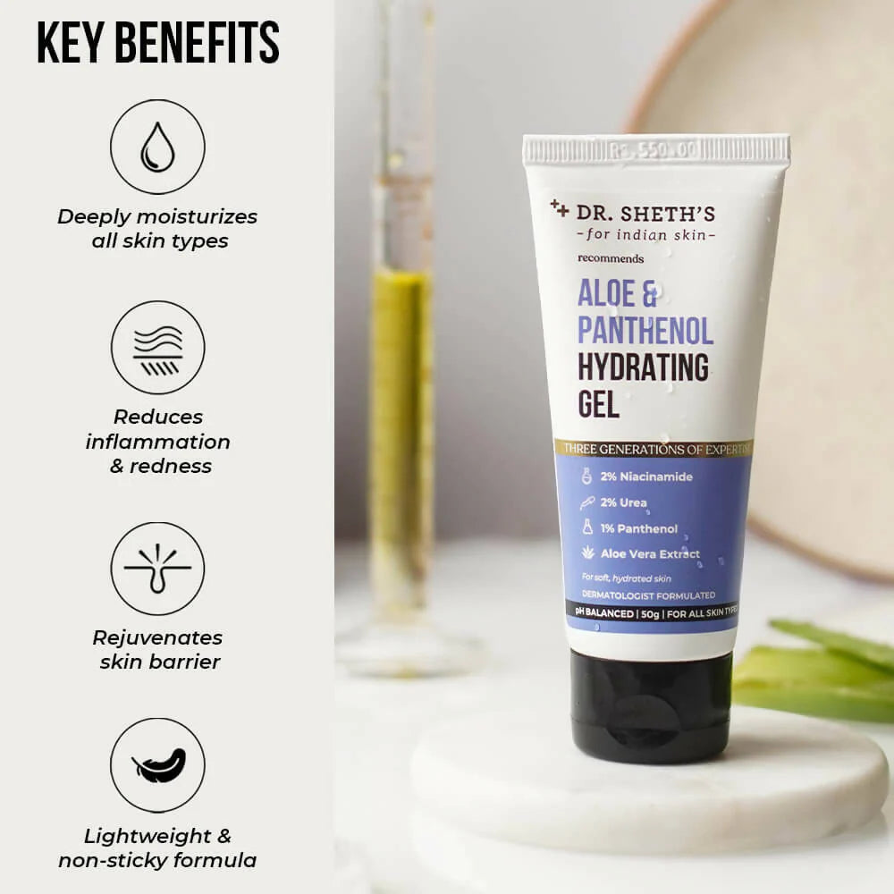 Dr. Sheth's Aloe & Panthenol Hydrating Gel with Niacinamide For Deep Moisturization & Hydration, For All Skin Types