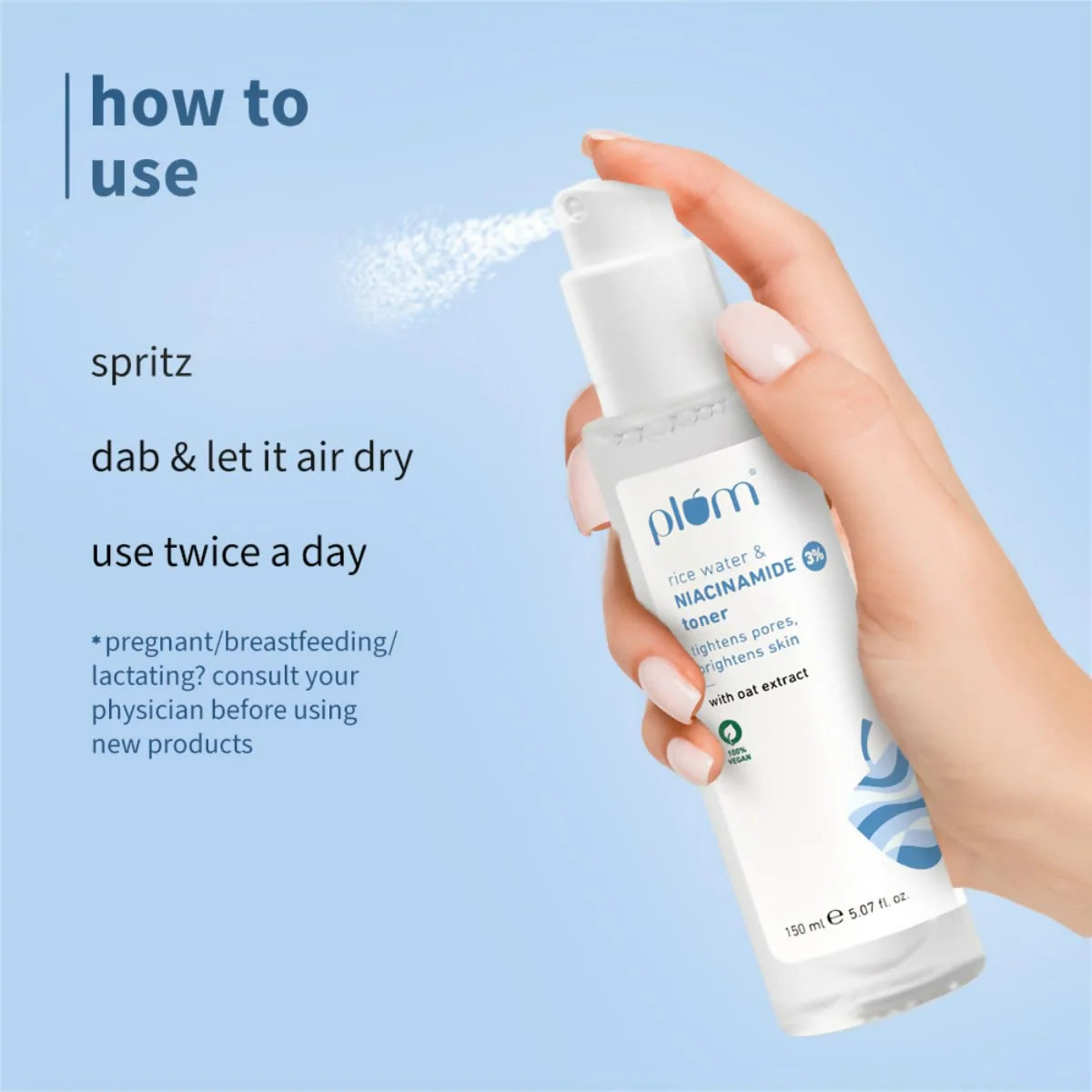 Plum 3% Niacinamide & Rice Water Face Toner - Reduces Pores & Blemishes For Bright Skin - 150 ml