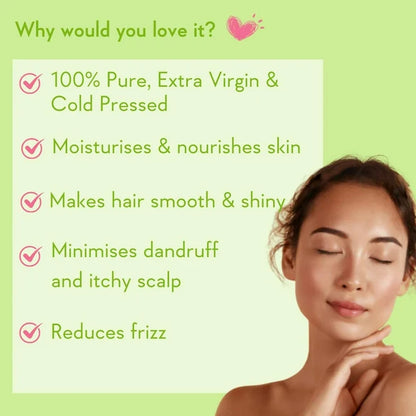 WishCare100% Pure Premium Cold Pressed Olive Oil For Hair & Skin - 200 ml