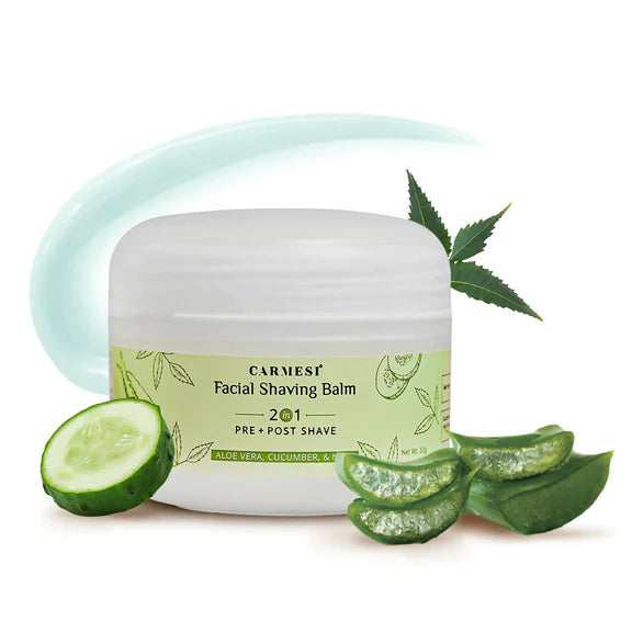 Carmesi Facial Shaving Balm for Women - 2-in-1 (Pre + Post-Shave) - Aloe Vera, Cucumber, Neem - 50 gm