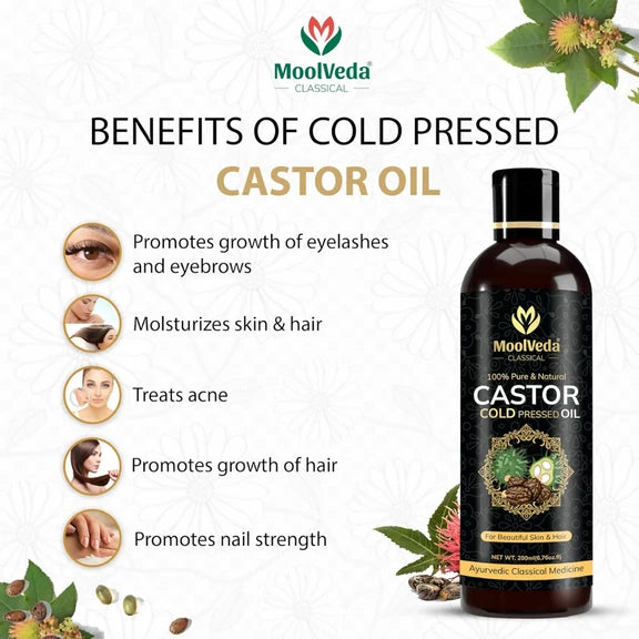 Moolveda Pure Cold Pressed Castor Hair Oil For Hair Growth - 200 ml