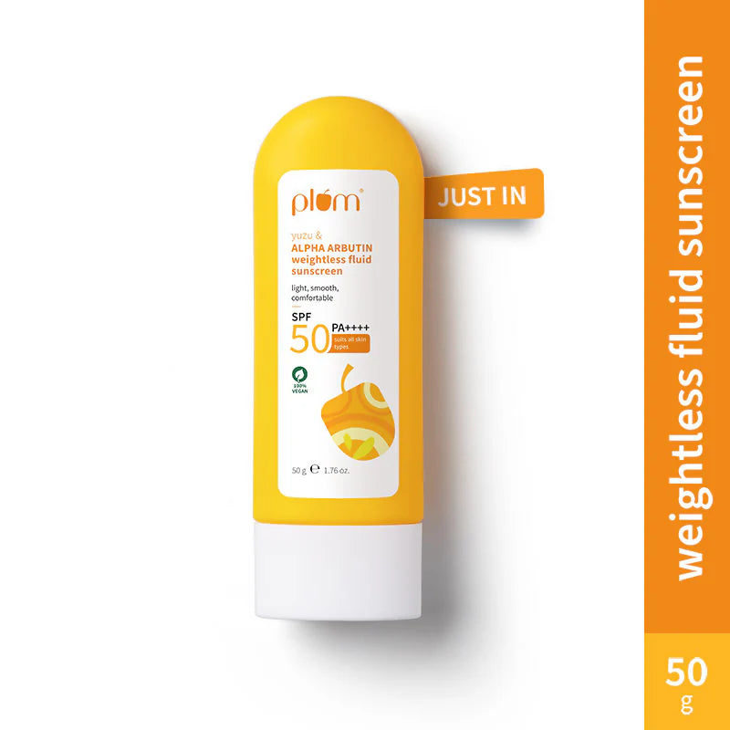 Plum Yuzu & Alpha Arbutin Weightless Fluid Sunscreen SPF 50 PA++++ - 50 gm