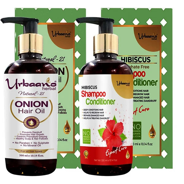 Urbaano Herbal Nourishing Onion Hair Oil & Anti Hairfall Hibiscus Shampoo - combo