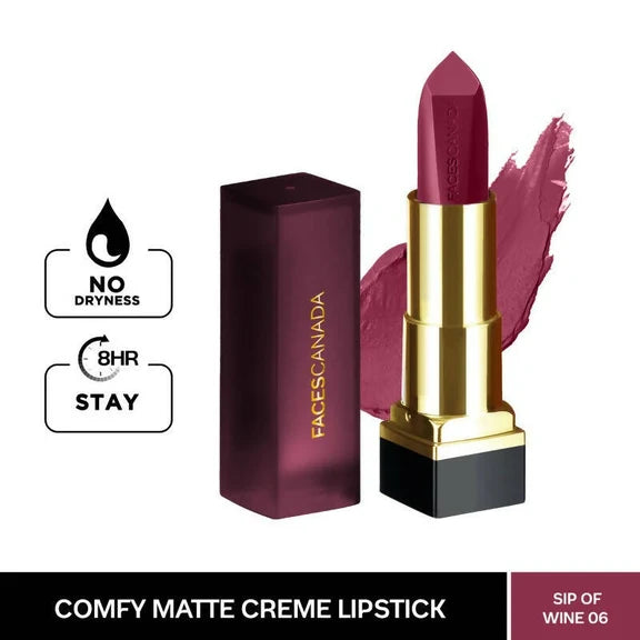 Faces Canada Comfy Matte Creme Lipstick - Sip Of Wine 06 - 4.2 gm